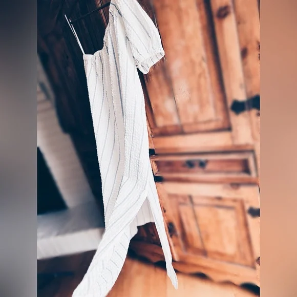 Madewell Seersucker Midi Dress One Shoulder Striped Small NWT - Picture 6 of 16